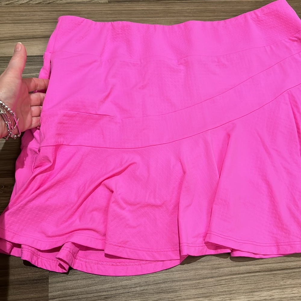 IBKUL Tennis Hot Pink UPF 50+ Mini Zip Pocket Pull On Flounce Skort Skirt L - Picture 4 of 13